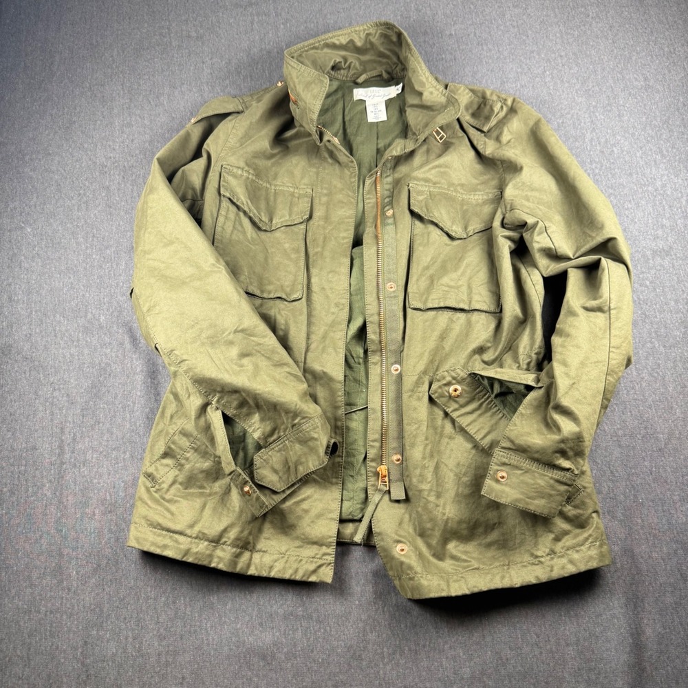H&M LOGG Khaki Green Utility Jacket Women US 6 medium  Four‎ Pocket Zip Button